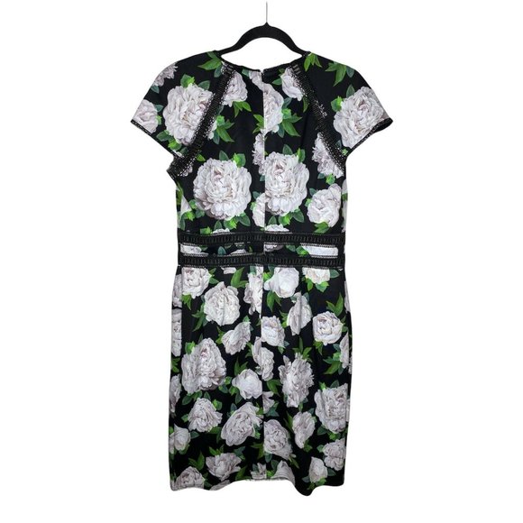 Tadashi Shoji Dress Size 12 Floral Short Sleeve NEW $368 Indigo Floral Neoprene - Picture 5 of 8